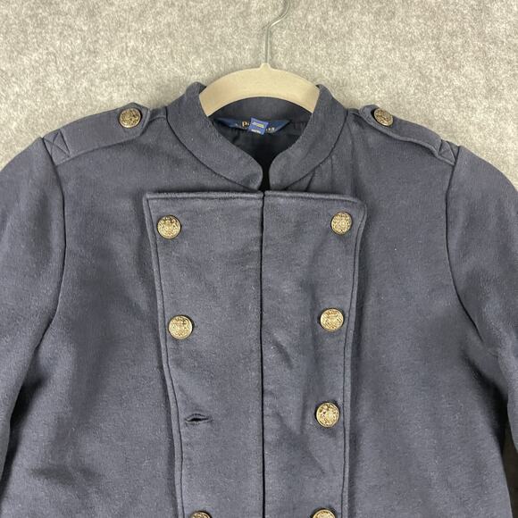 Polo Ralph Lauren French Terry Military Jacket Girls Large 12/14 Blue Preppy - Picture 2 of 16
